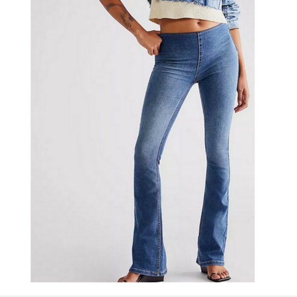 Free People Denim - NEW with tags- Free People jenny high rise skinny, flare jeans in starlett blue